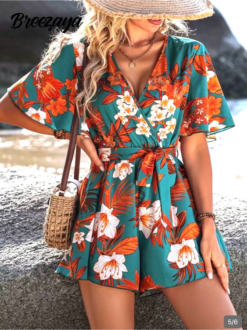 Shein Vacay Floral Print Belted Romper